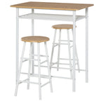 Set Bar counter with 2 high north -style wooden stools, high table with shelf and kitchen stools with footrests, white - Borgè