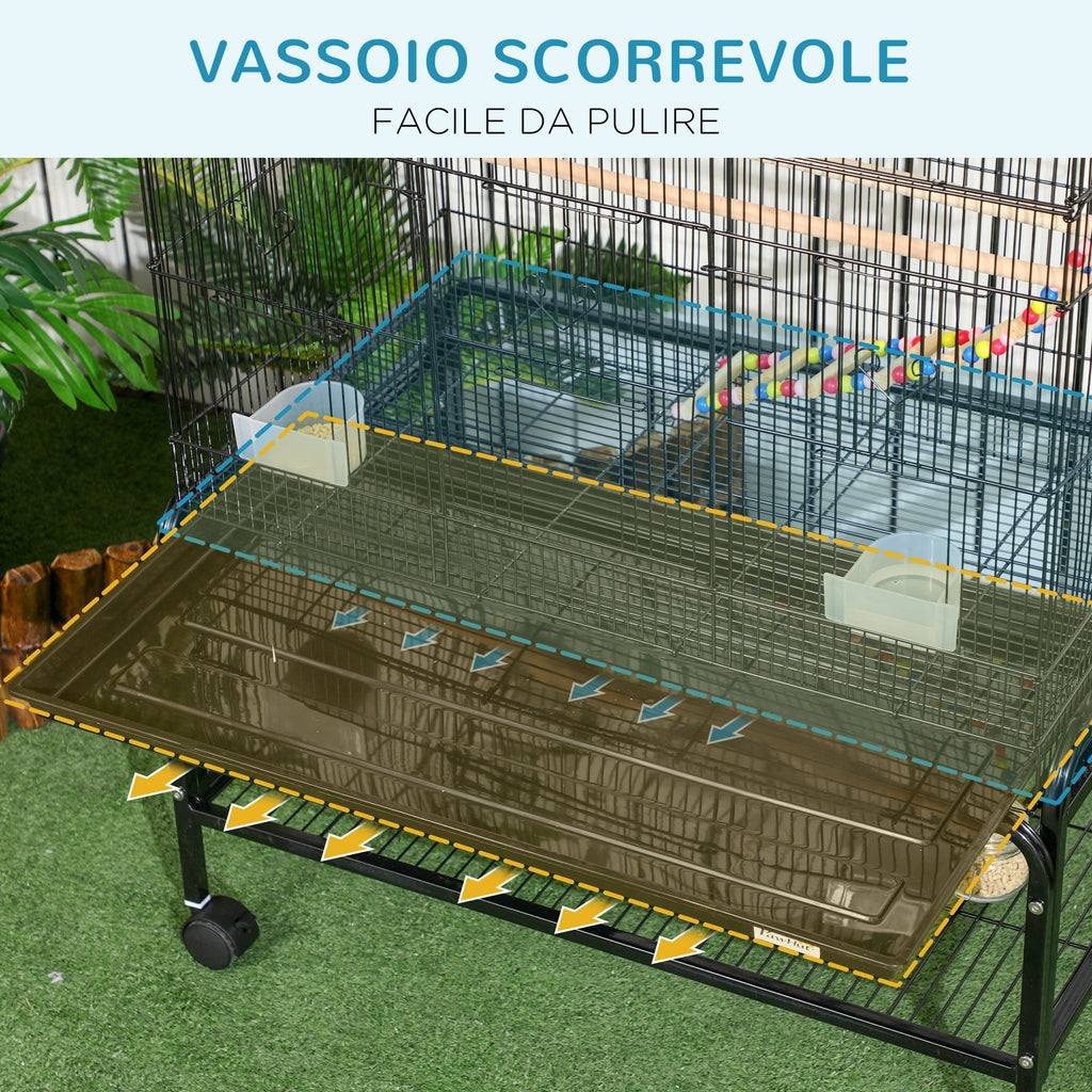 Steel Bird Cage with Perches, Toys, Food Containers and Tray, 79x49x133 cm, Black - Borge' Group Limited