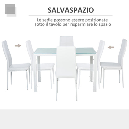 Set 5 pieces with 1 table and 4 kitchen chairs or dining room in the same -like, metal and tempered glass, white - Borgè