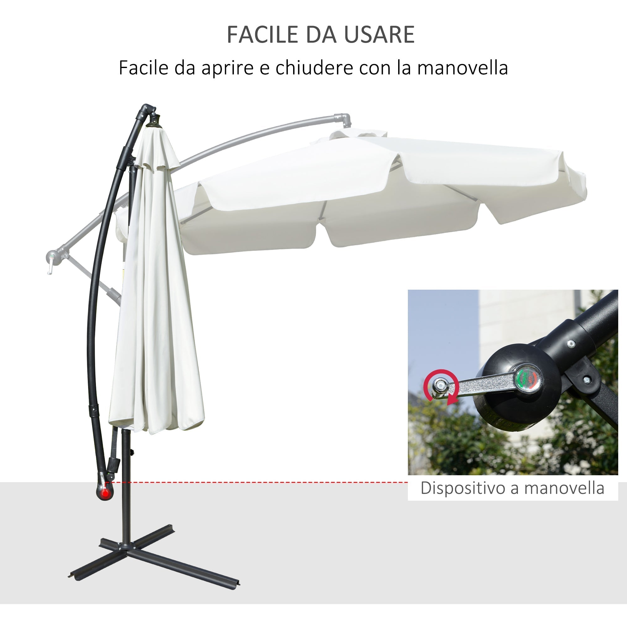 Garden Umbrella with Metal and Polyester Arm and Crank Opening, Ø2.7x2.7 m, Beige - Borge' Group Limited