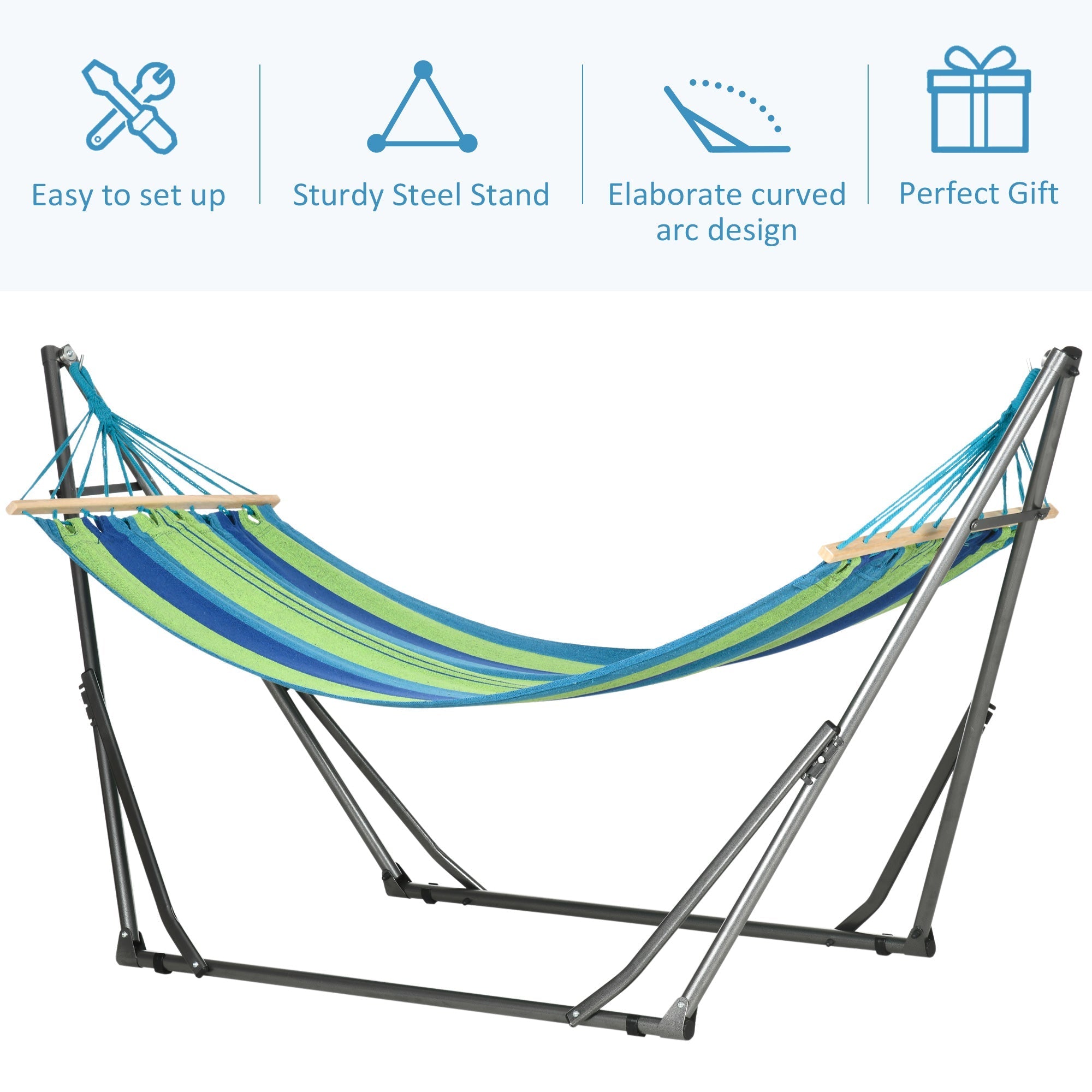 Folding Cotton and Steel Freestanding Hammock Stand, 270x100x94cm - Borge' Group Limited