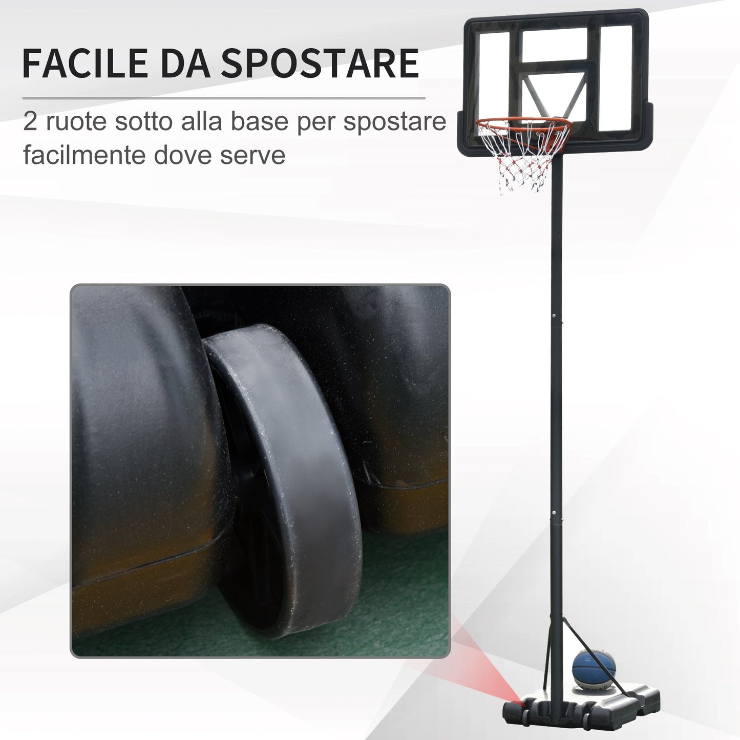 basketball basketball adjustable height 231-305cm, base with wheels and steel structure, transparent PVC scoreboard -nero - Borgè