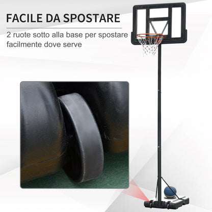 basketball basketball adjustable height 231-305cm, base with wheels and steel structure, transparent PVC scoreboard -nero - Borgè