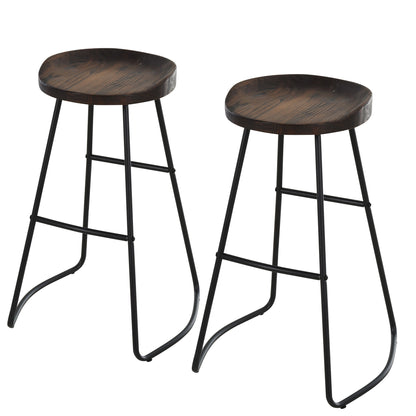 Set 2 High Stools from industrial style bar in black steel and wood - Borgè