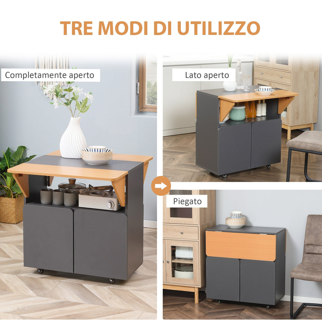 Homcom Folding table saving for 4 people max with 4 wheels, hidden shelf and locker with doors, 70x83x75 cm - Borgè
