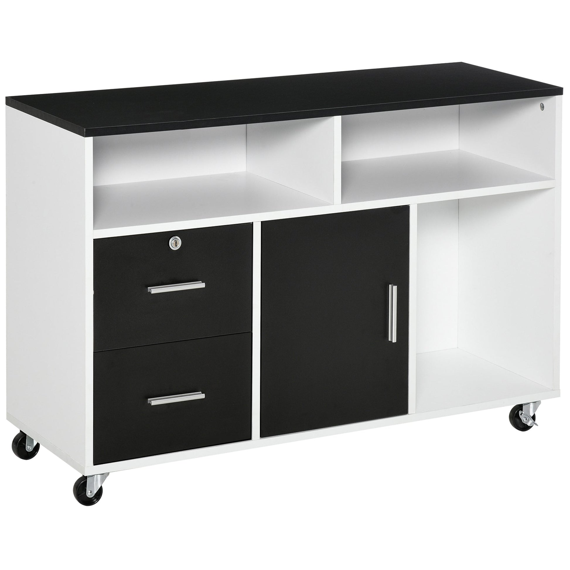 Mobile Printer Porta With Drawers Multiuse Black And White Cabinet - Borgè