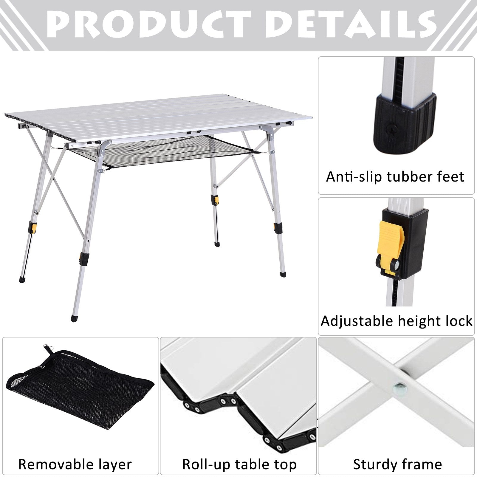 Outsunny Multifunction Folding Camping Table Aluminum with adjustable case and height supports up to 40 kg - Borgè