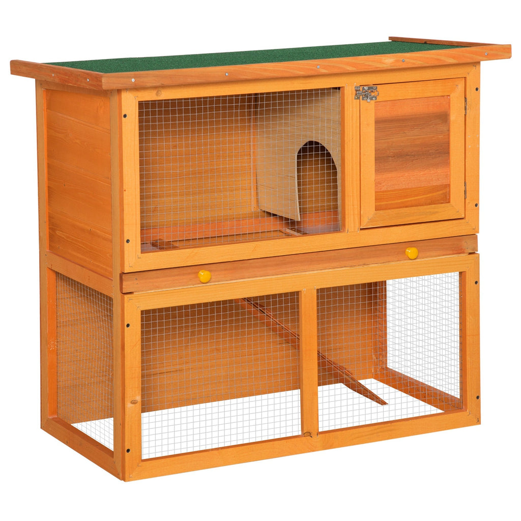 Two-Story Rabbit Hutch, Outdoor Rabbit Hutch with Spruce Wood House, 90x45x80 cm - Borge' Group Limited