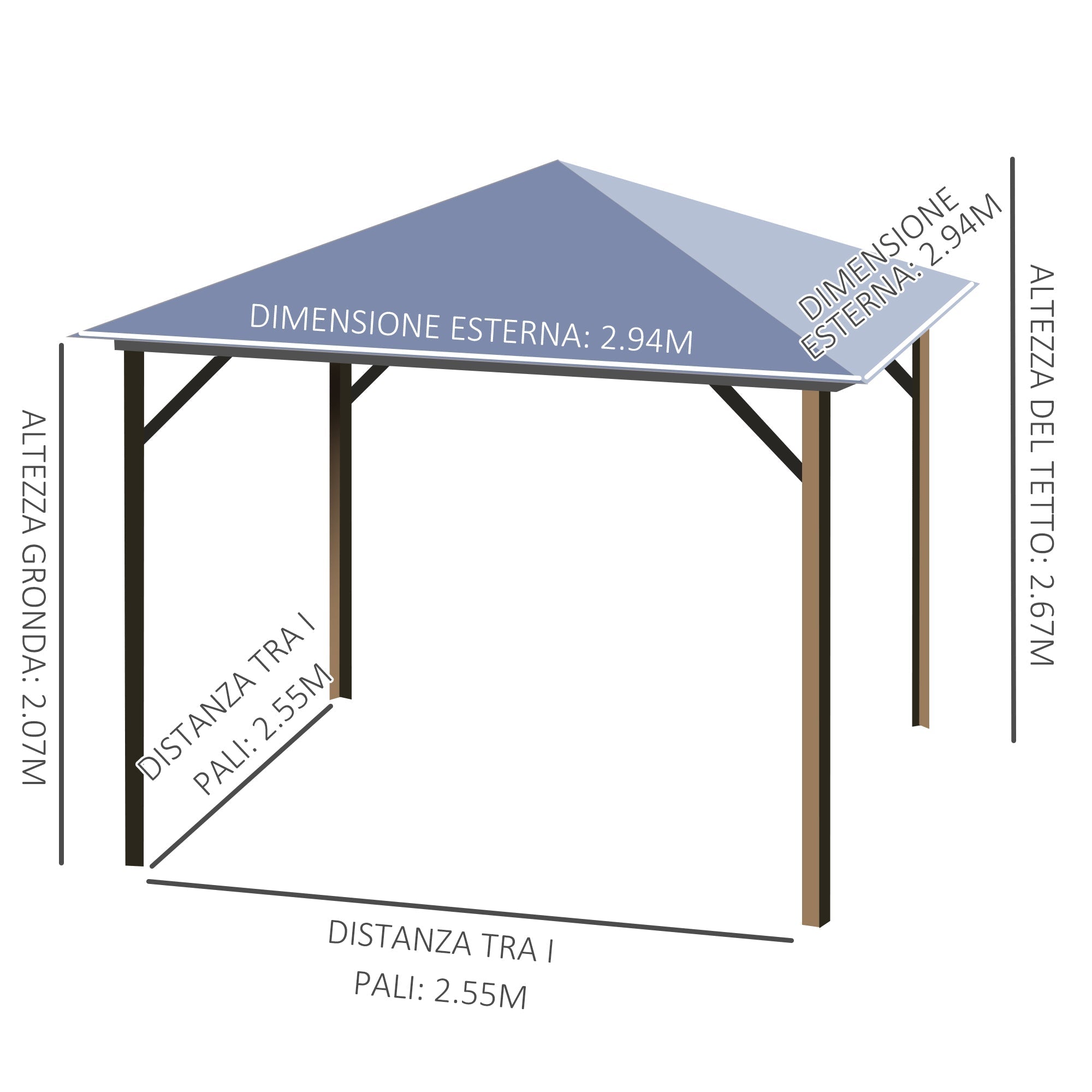 3x3m Garden Gazebo with Polycarbonate Roof and Mosquito Nets, Coffee and Khaki - Borge' Group Limited