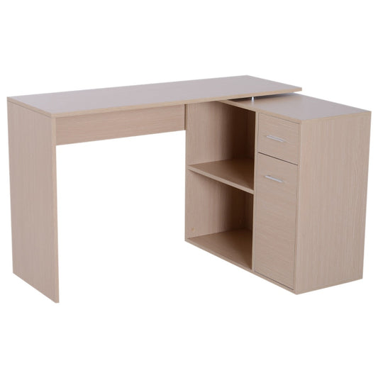 desk corner with 2 shelves and 2 drawers, oak wood, 117x82x74cm
