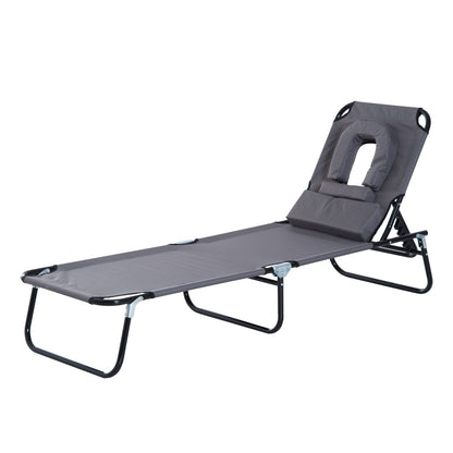 Outsunny outdoor deck chair with folding hole for the face and cushions, garden sunbathing, beach and camping, Grey - Borgè