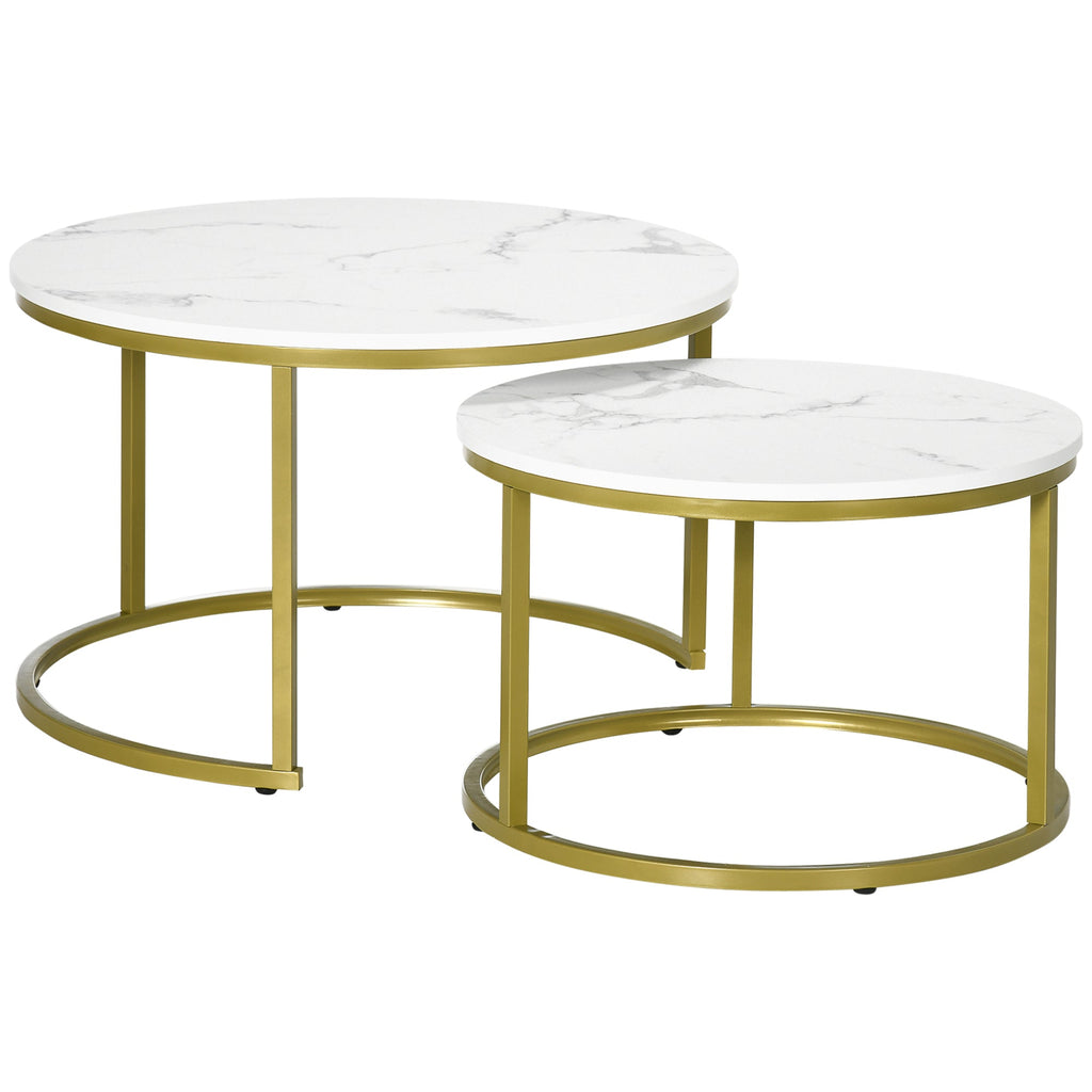 THE STAR | White and Gold Set 2 Round Coffee Tables | Ø74x46.3 cm and Ø59x38.5 cm - Borgè