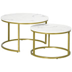 THE STAR | White and Gold Set 2 Round Coffee Tables | Ø74x46.3 cm and Ø59x38.5 cm - Borgè