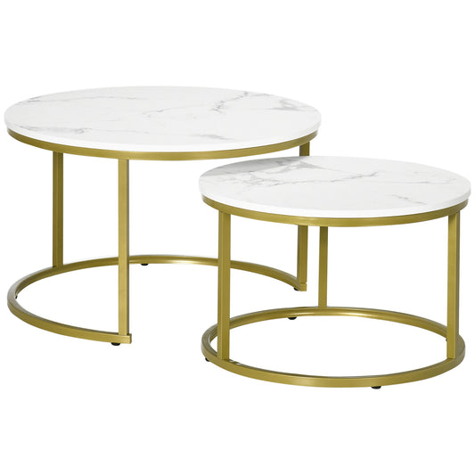 THE STAR | White and Gold Set 2 Round Coffee Tables | Ø74x46.3 cm and Ø59x38.5 cm