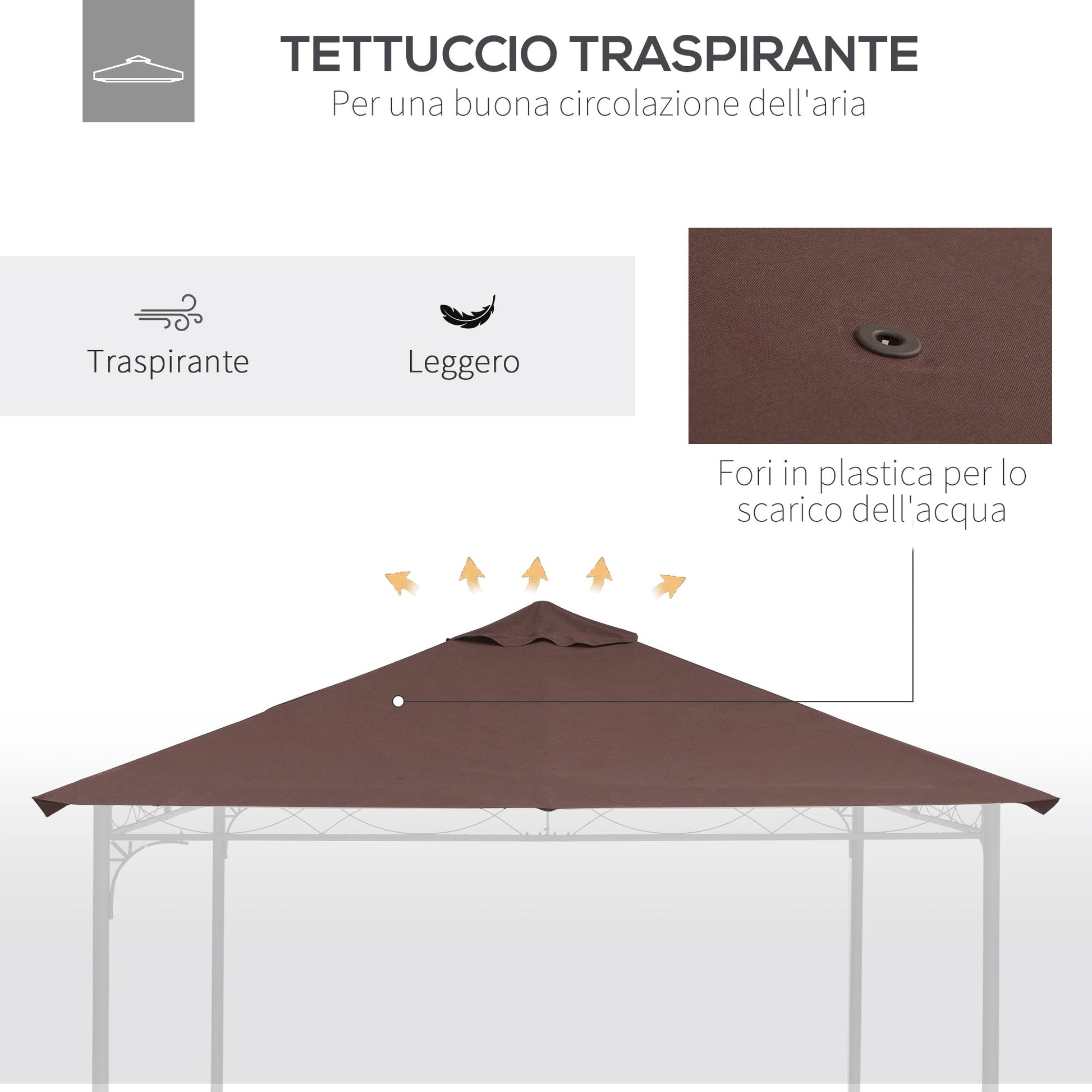 Outsunny spare roof 3x3m, replacement cloth for polyester garden gazebo with ventilation hole, coffee -colored - Borgè