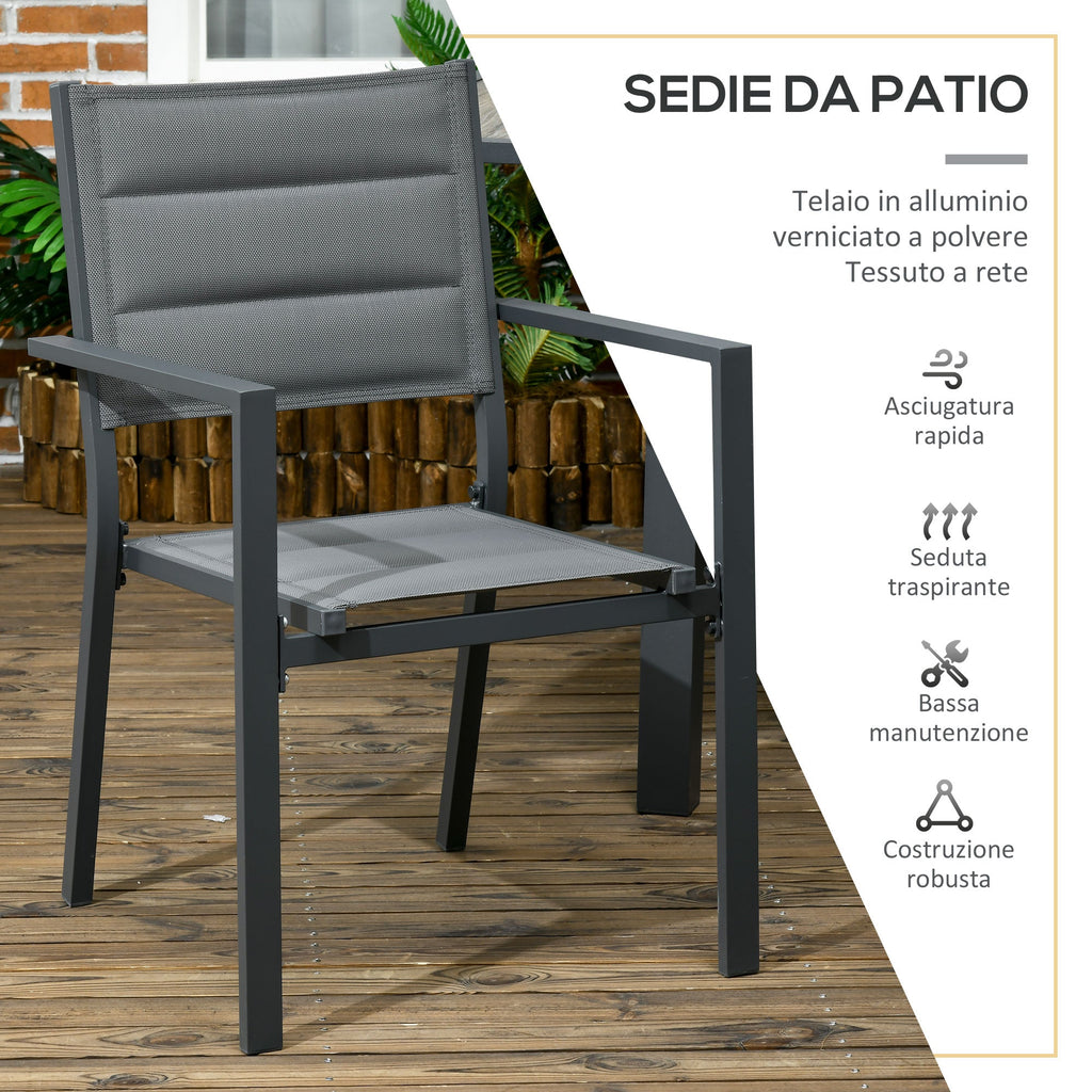 Extendable Glass Table and 6 Chairs Garden Set with Breathable Seat, Dark Grey - Borge' Group Limited