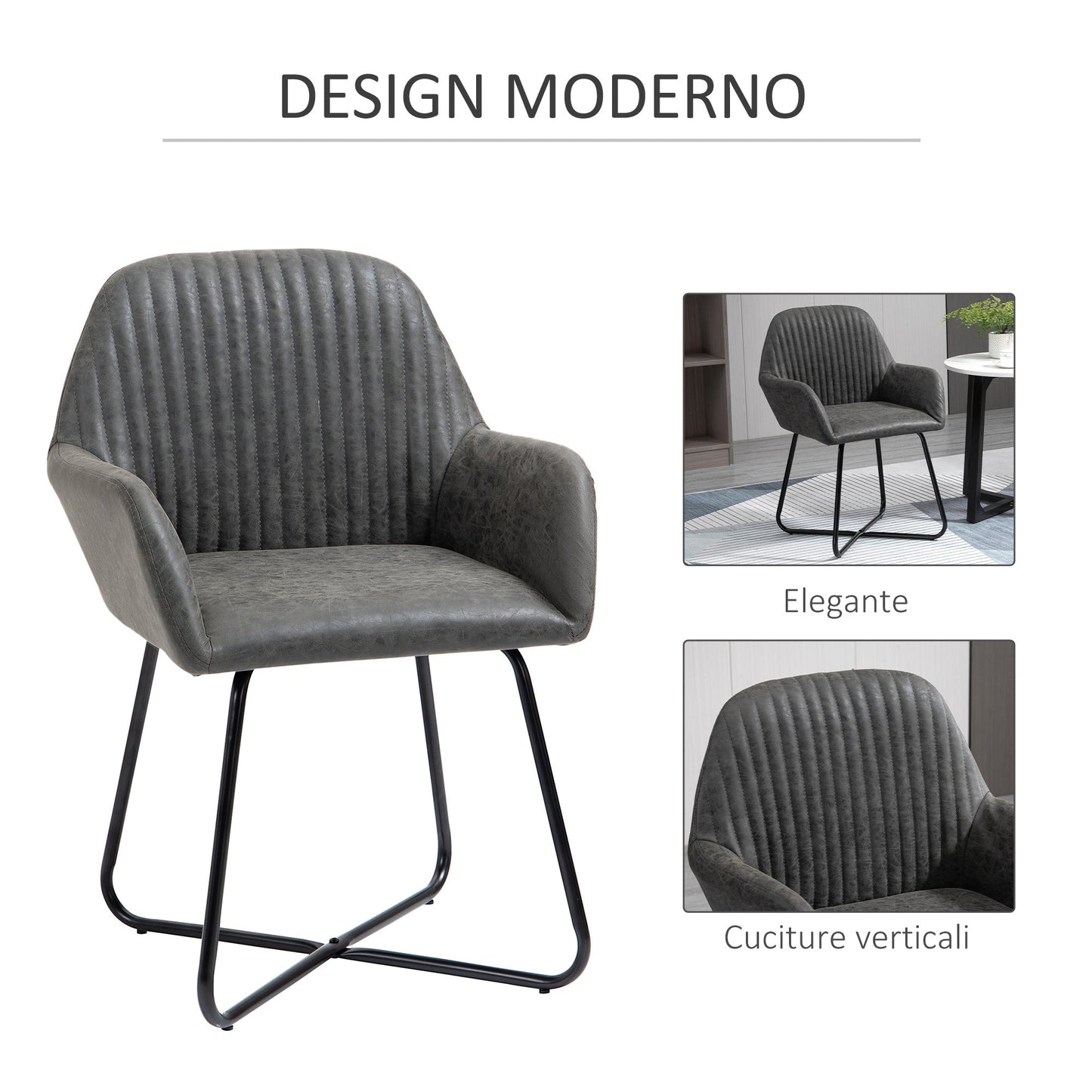 Set 2 Modern Chairs For Dining Room Kitchen or Starting Starting Padded in Similarpelle - Grey - Borgè