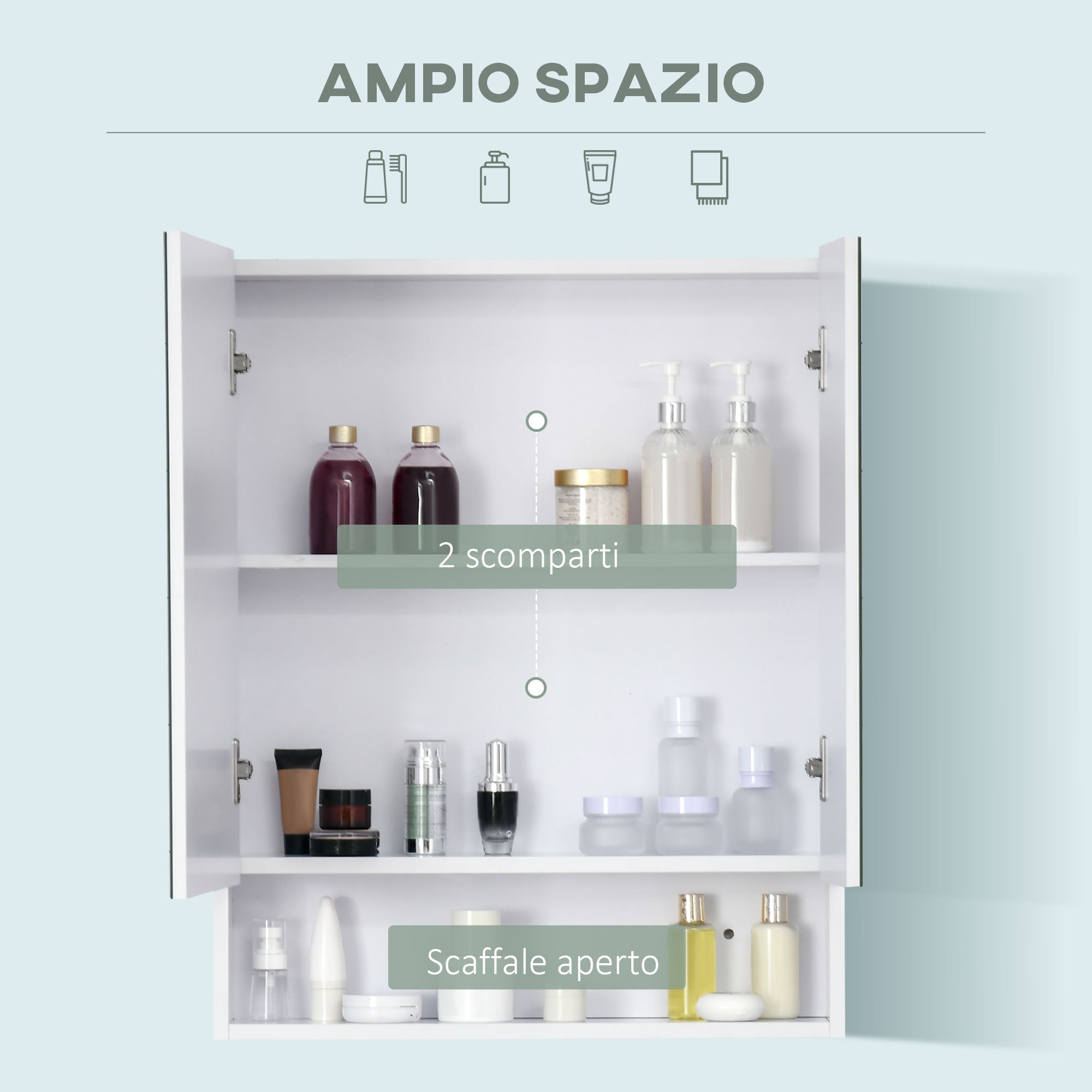 kleankin rectangular mirror cabinet with beliefs and adjustable shelf, 60x15x75cm - Borgè