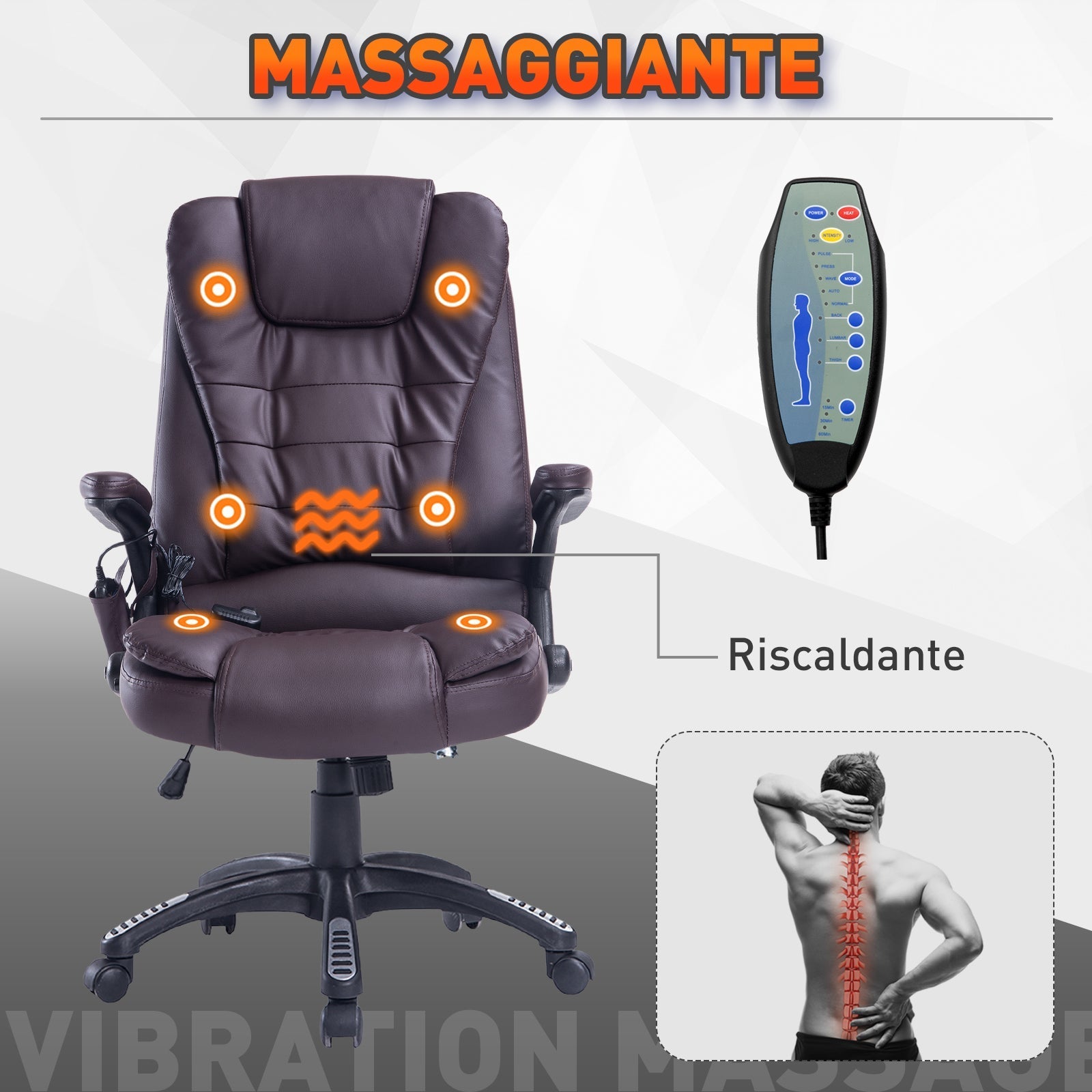 Armchair Massemending office chair with heating 62x68 x111-121cm - Borgè