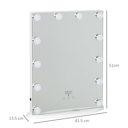 Homcom table mirror for makeup and make -up with 12 dimmable led lights and touch switch - Borgè