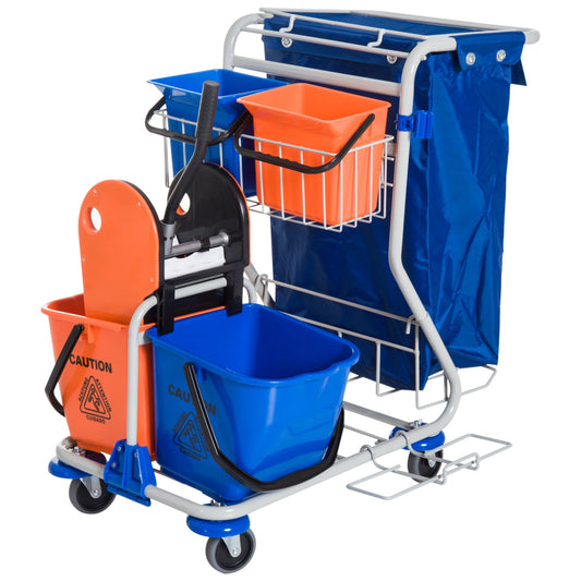 Homcom professional cleaning trolley with 4 buckets 18L/6l blue and orange - Borgè