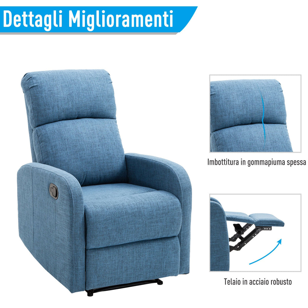 Homcom Relaxable Relaxing Manual Armchair With Bring 125kg Blue Fabric 66 Ã— 83 Ã— 107cm - Borgè