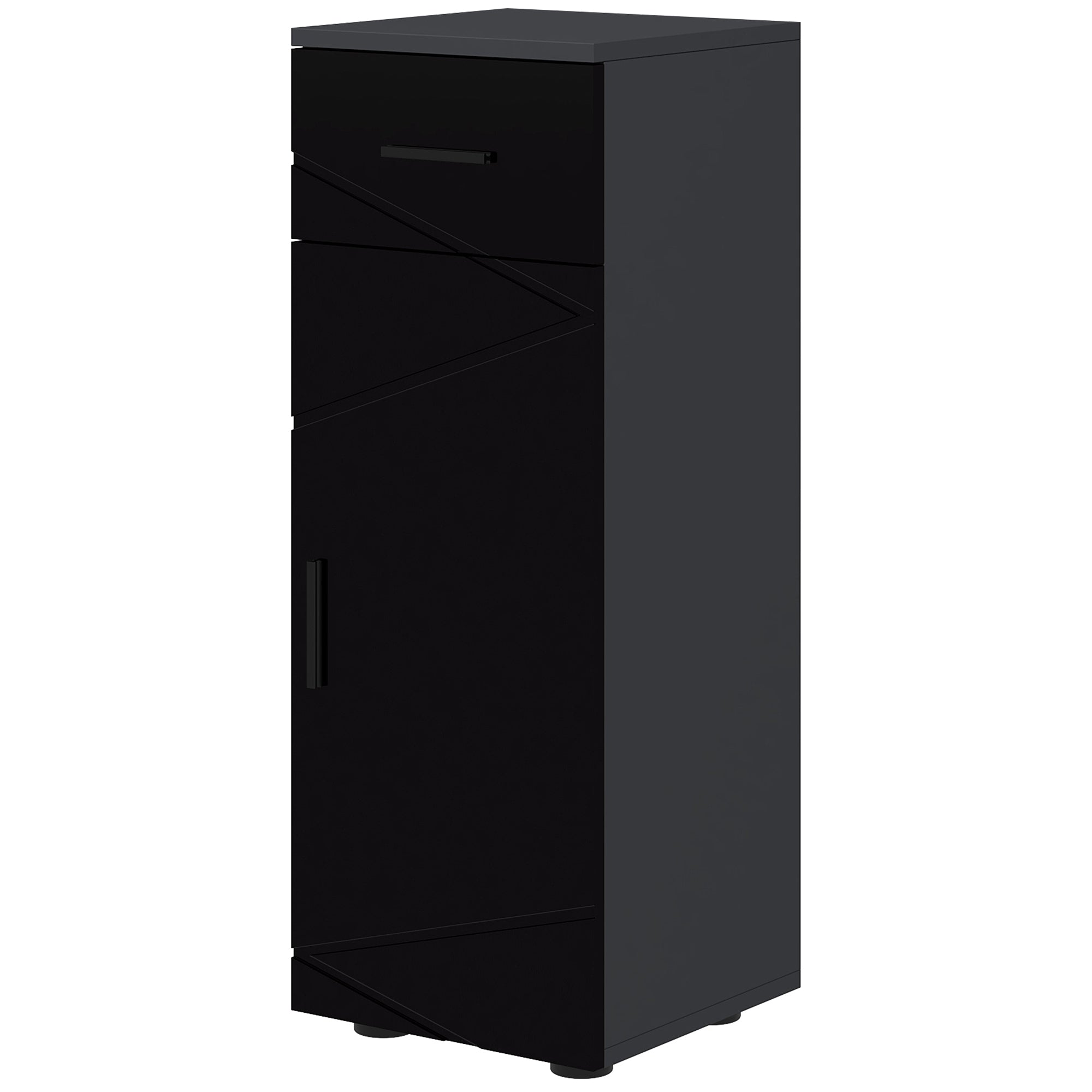 Kleankin Bathroom Cabinet in chipboard with drawer and 2nd levels adjustable, 30x30x82 cm, black and gray - Borgè