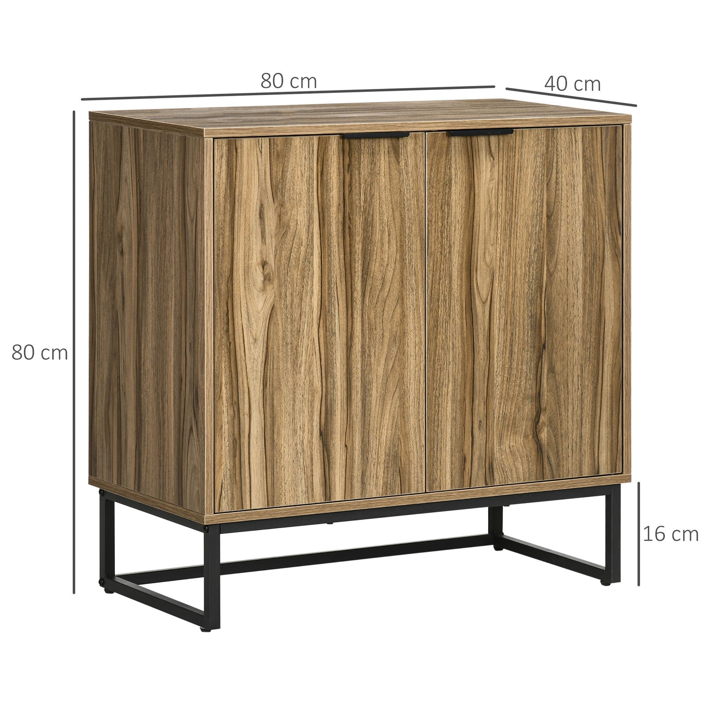 Multipurpose 2-Door Living Room Cabinet in Wood and Metal, 80 x 40 x 80 cm, Grey - Borgè