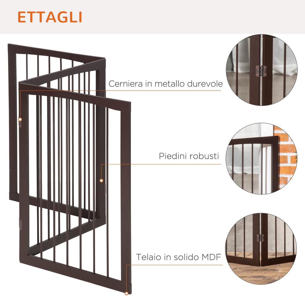 Portable 3 Section Dog Gate Pet Gate Foldable Safety Divider, 160x1.2x76cm, Brown - Borge' Group Limited