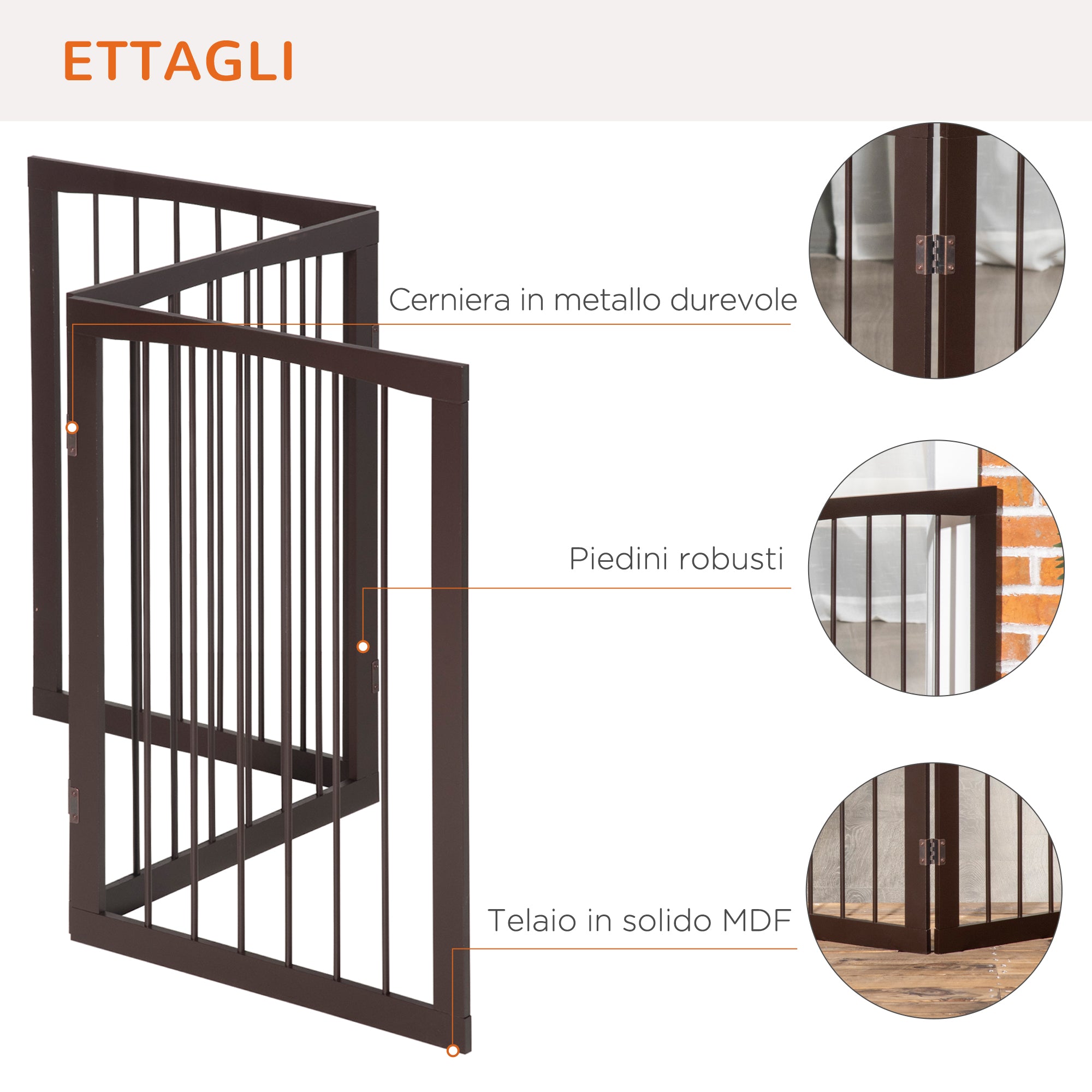 Portable 3 Section Dog Gate Pet Gate Foldable Safety Divider, 160x1.2x76cm, Brown - Borge' Group Limited