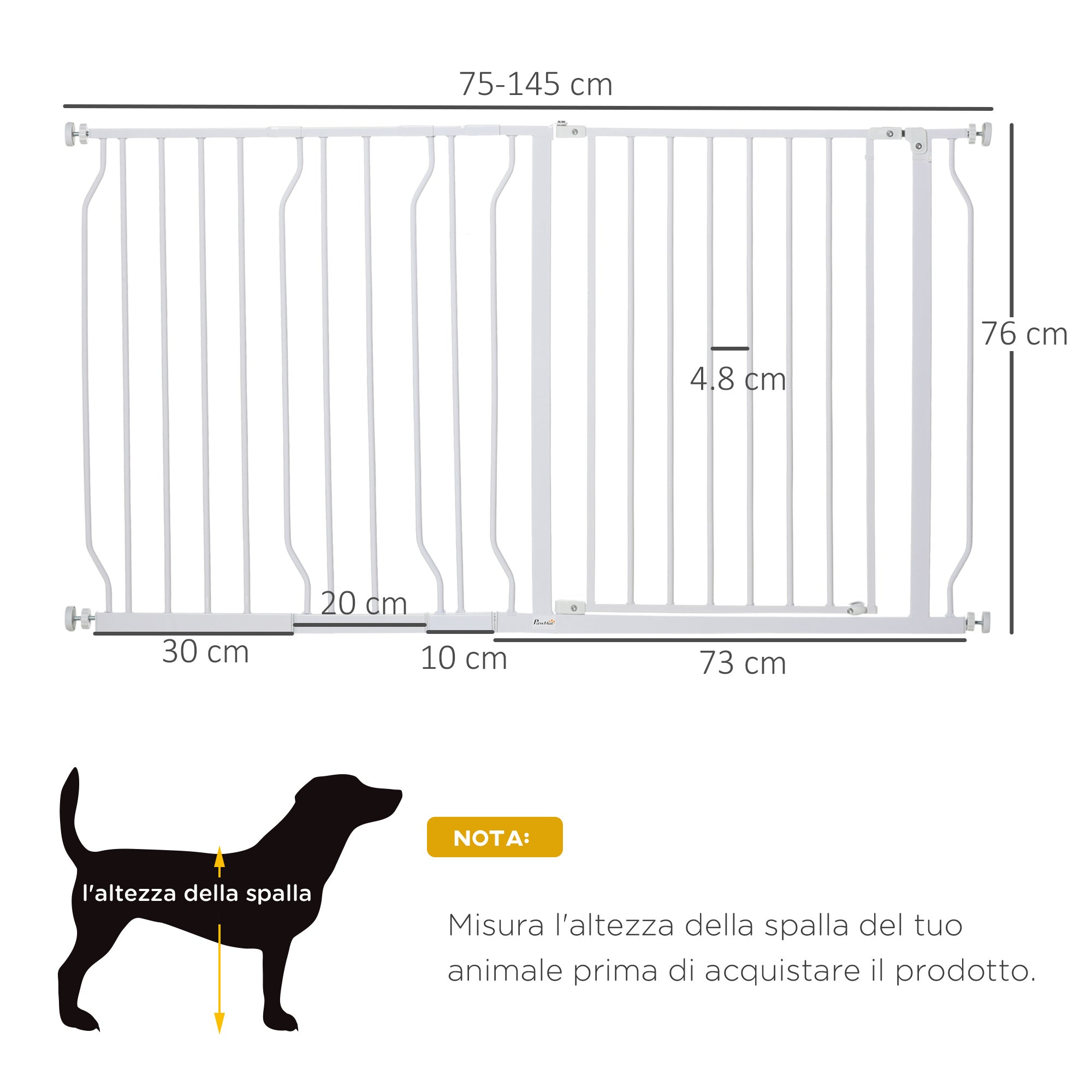 PAWHUT Safety gate for extendable dogs from 75-145cm, in steel and ABS - Borgè