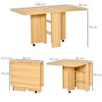 Folding and modern dining table with shelf, kitchen table and dining room, 140x80x74cm, wooden color - Borgè