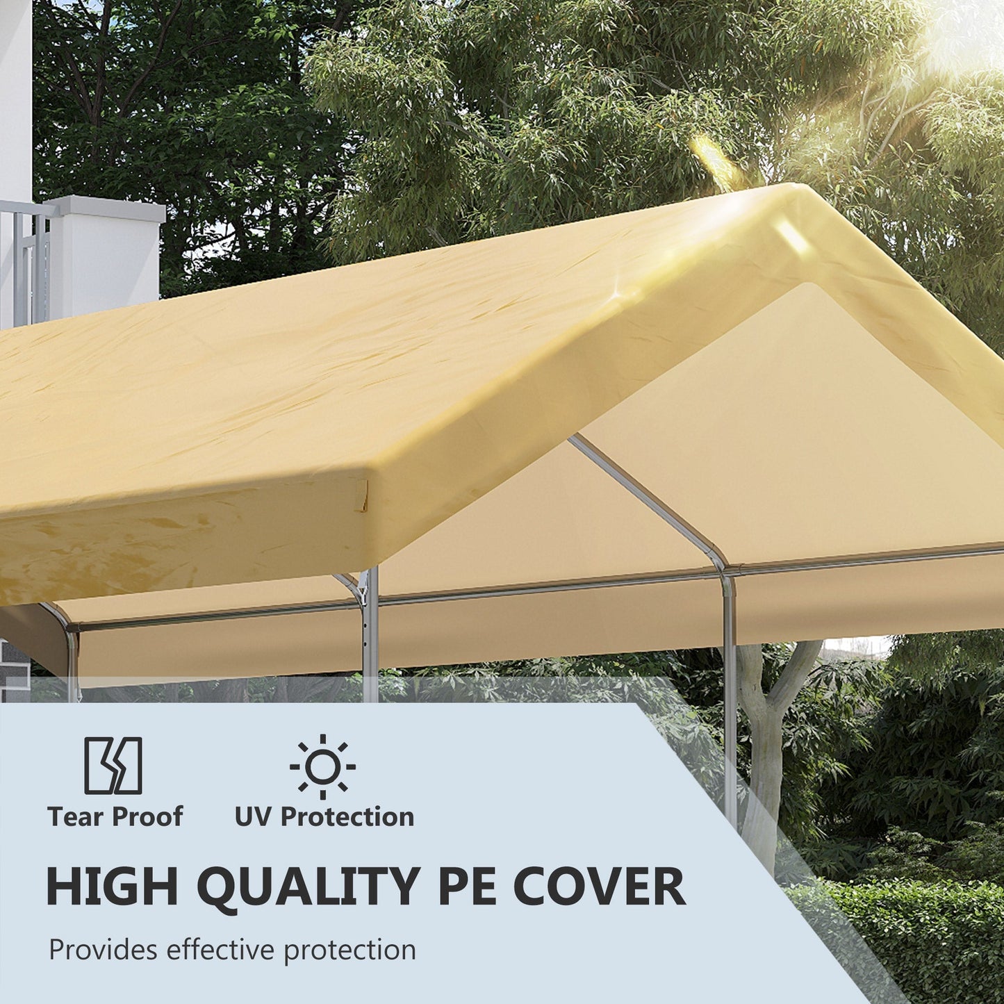 Outsunny Garden Tent at a adjustable height in steel and PE for small and medium cars, 600x295x265-310 cm, beige - Borgè