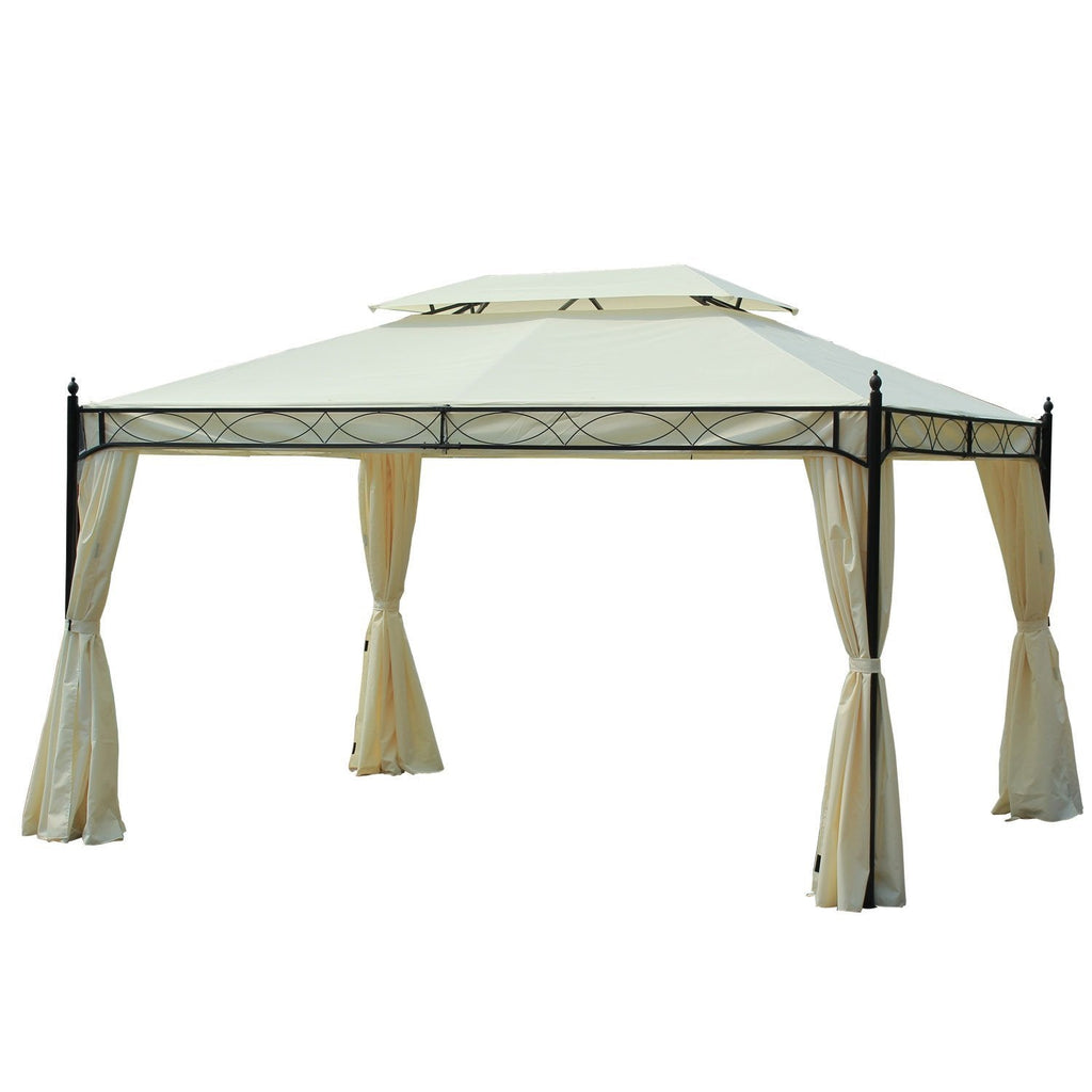 3x4m Steel Garden Gazebo with Double Roof and 4 Side Awnings, Cream - Borge' Group Limited