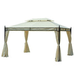 3x4m Steel Garden Gazebo with Double Roof and 4 Side Awnings, Cream - Borge' Group Limited