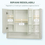 kleankin mirror cabinet for bathroom with adjustable shelves, 3 doors and beliefs, 90x15x75cm - Borgè