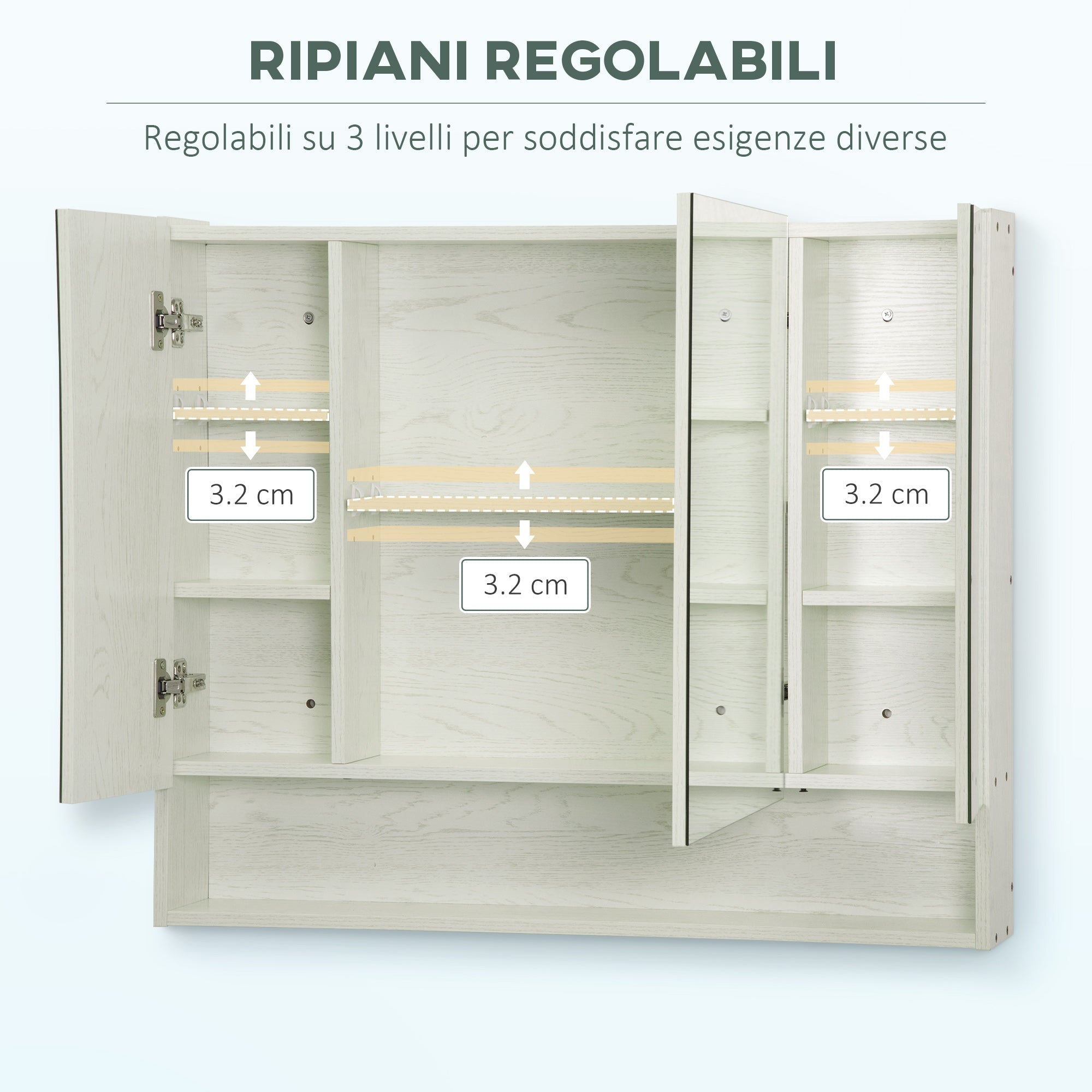 kleankin mirror cabinet for bathroom with adjustable shelves, 3 doors and beliefs, 90x15x75cm - Borgè