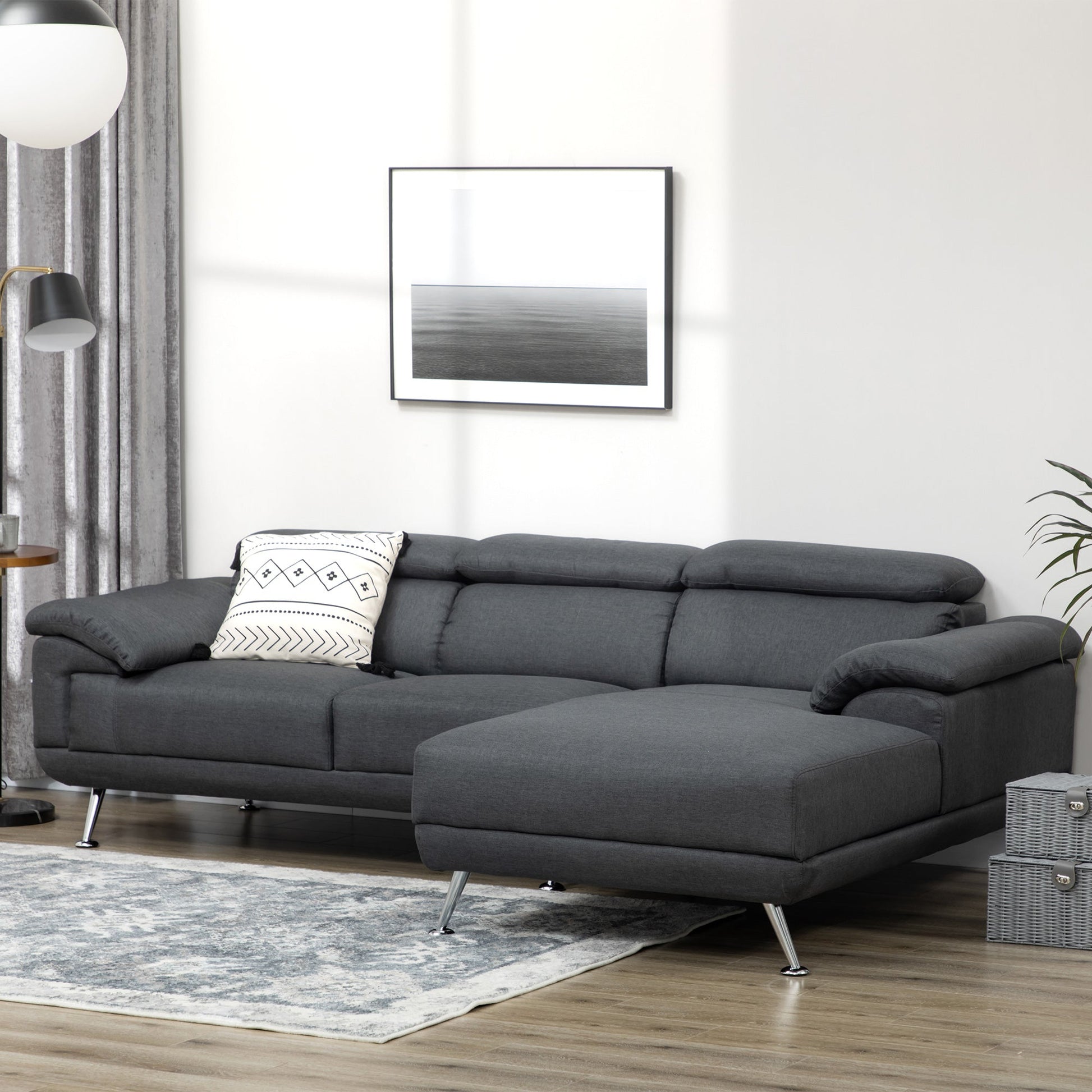 DORI | Dark Grey 3 - seater Corner Sofa with adjustable headrest, 249.5x162.5x95cm, dark Grey - Borgè