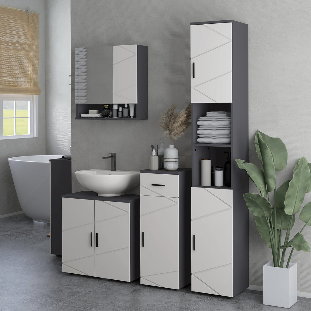 Kleankin Bathroom Cabinet in chipboard with drawer and 2nd levels adjustable, 30x30x82 cm, gray - Borgè
