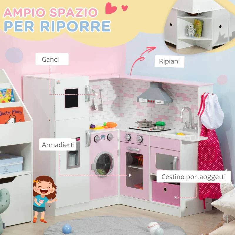Kitchen for children 3-6 years old with realistic cooking lights and kitchen utensils | 84x93.5x85 cm - Borgè