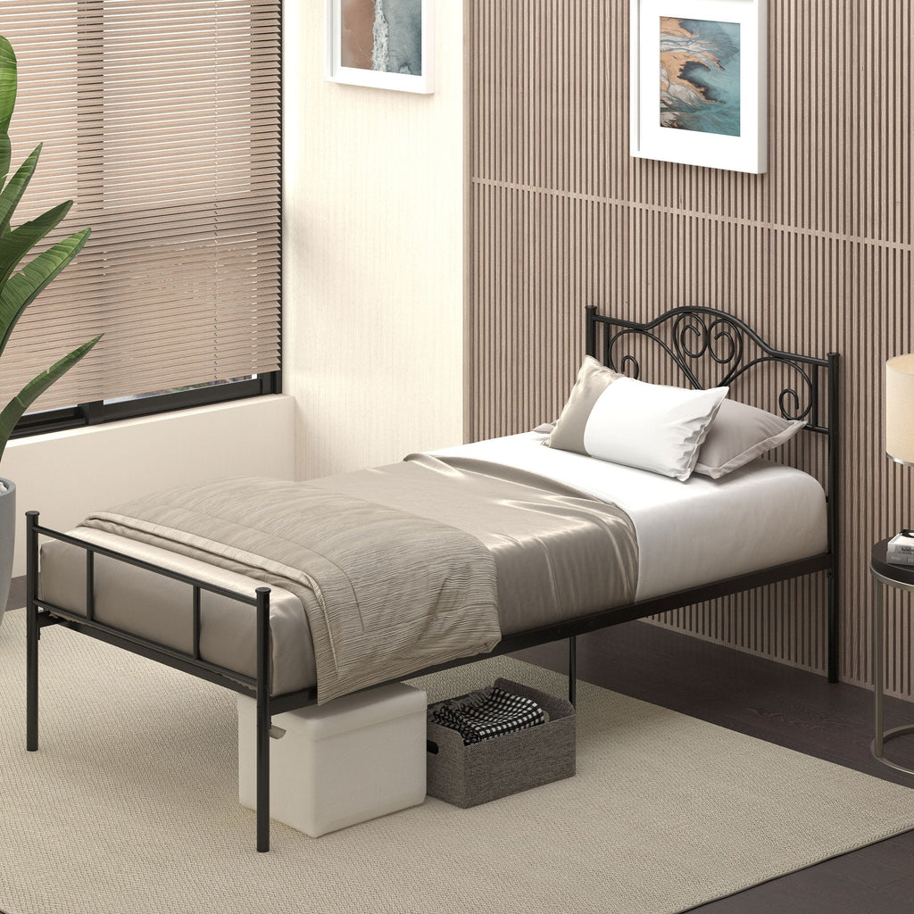 Single Stainless bed structure with integrated slats, headboard and footboard, 90x200cm - Borgè
