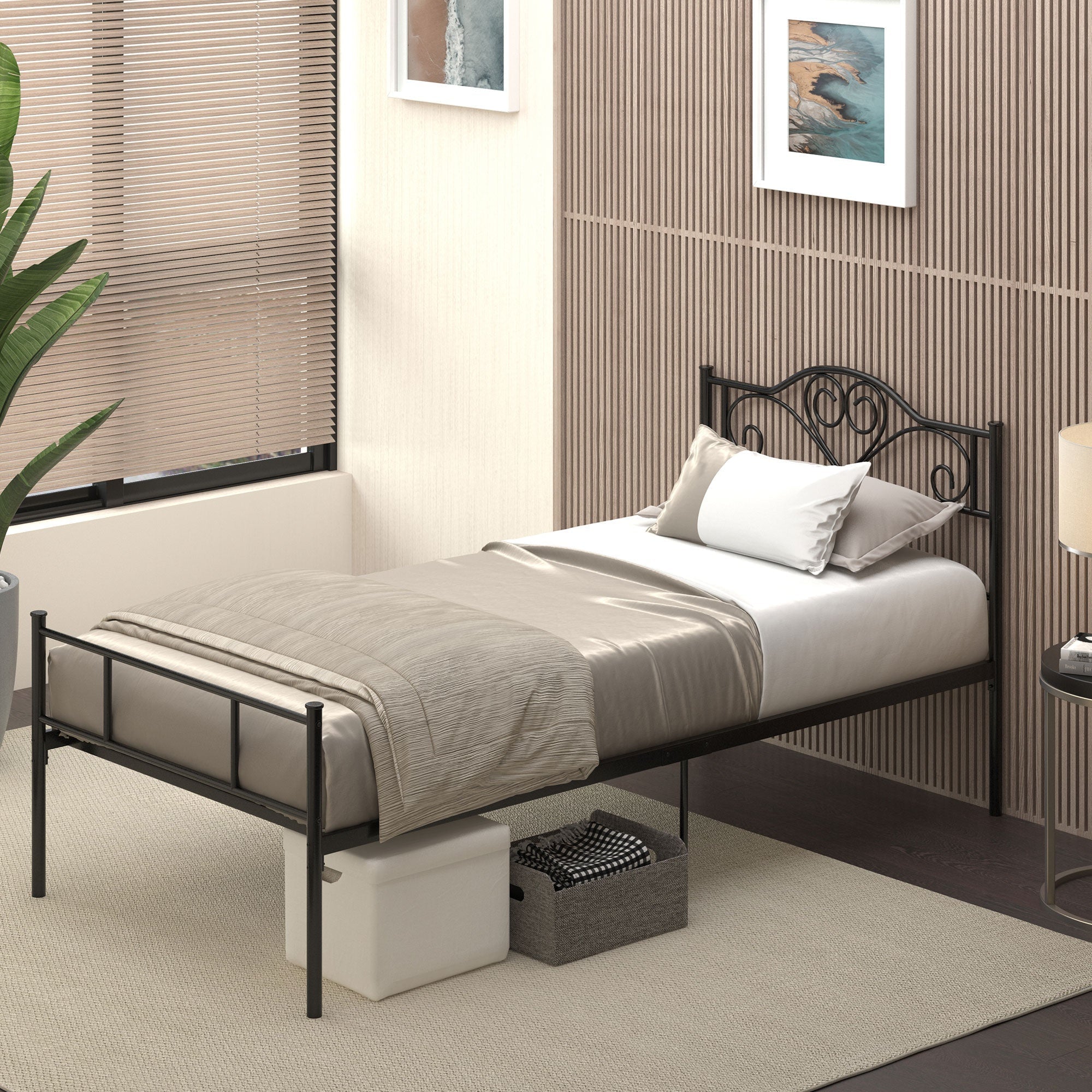 Single Stainless bed structure with integrated slats, headboard and footboard, 90x200cm - Borgè