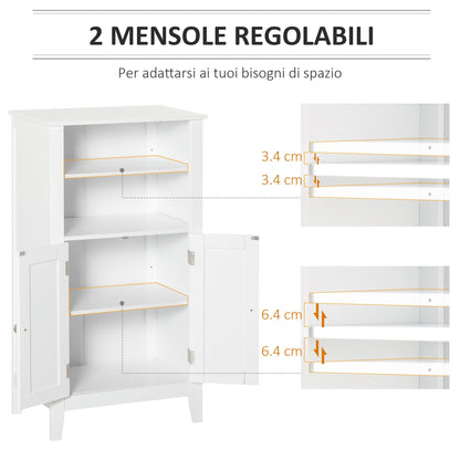 Kleankin Bathroom cabinet with adjustable shelves and cabinet 2 white wooden doors, 50x30x93cm - Borgè