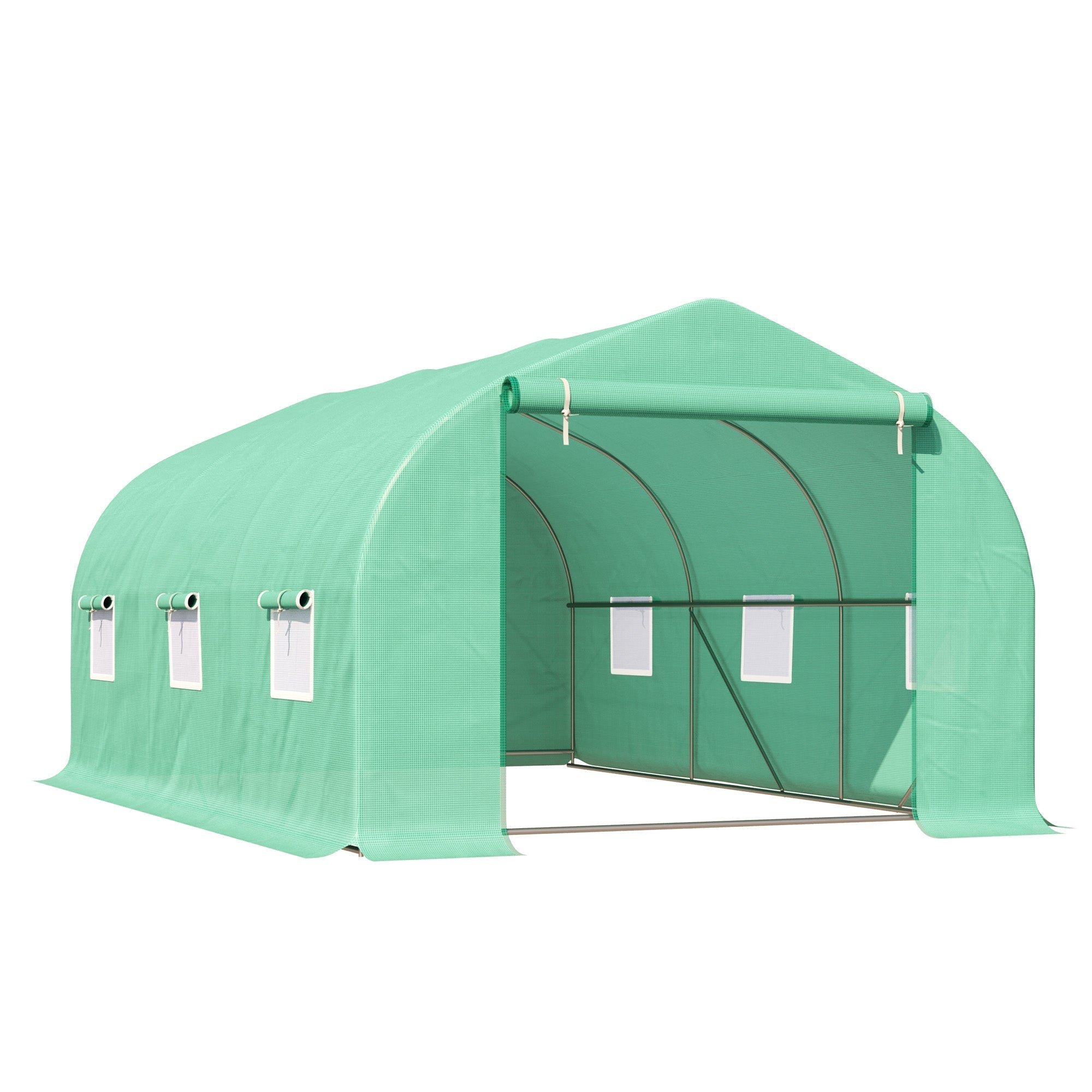 4.5x3x2m Tunnel Greenhouse for Vegetable Garden with Sloping Roof in PE and Steel Pipes Dark Green - Borge' Group Limited