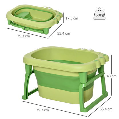 Folding bath tray for babies and children of 0-6 years, in non-slip plastic, green, 75.3x55.4x43cm