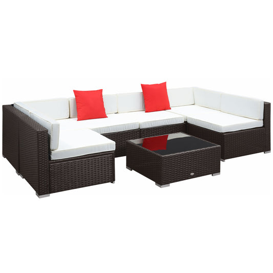 Outsunny garden living room in 7 -piece rattan with table and modular sofa with cushions, cream - Borgè