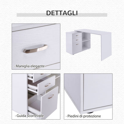 White Corner Desk for Office or Study Room with white chest of drawers - Borgè