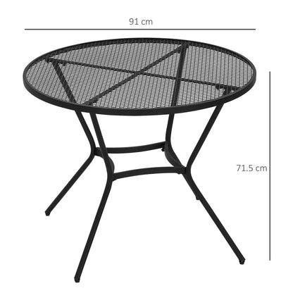 Outsunny Round Garden Table Metal with network support top, φ91x71.5cm, black - Borgè