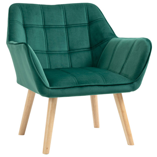 TROMSO | Nordic style armchair in wood and green velvet effect for living room or office | 64x62x72.5 cm