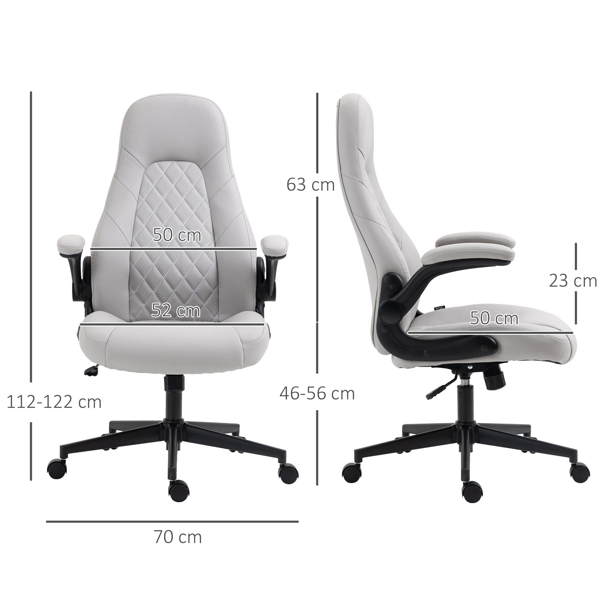 Ergonomic office chair with overturning armrests and adjustable height, 67x70x112-122 cm, Grey - Borgè